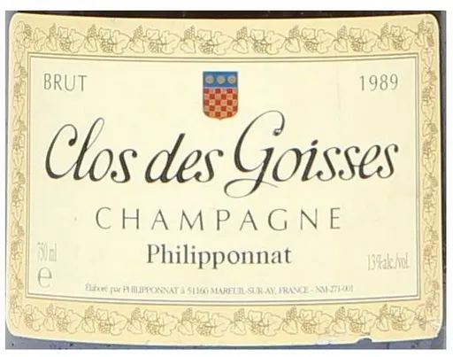 CHAMPAGNE PHILIPPONNAT Clos des Goisses, Weiß, 1989, Champagne. Das vordere Etikett