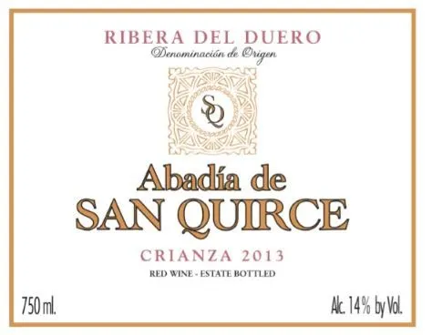 BODEGAS ABADIA SAN QUIRCE SL. Abadia de San Quirce, Crianza, Rouge, 2013, Ribera del Duero. Étiquette