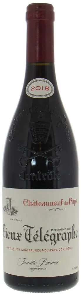 SCEA HENRI BRUNIER ET FILS (BEDARRIDES) Domaine du Vieux Telegraphe, Rot, 2018, Châteauneuf-du-Pape. Flaschenabbildung