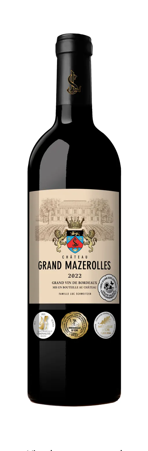 Vignobles Luc Schweitzer Château Grand Mazerolles, Rosso, 2022, Côtes de Bordeaux Blaye. Immagine della bottiglia