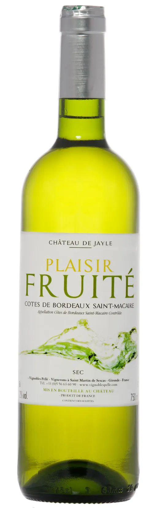 EARL DES VIGNOBLES PELLE Plaisir Fruite, Blanc, 2021, Côtes de Bordeaux-Saint-Macaire. Image de la bouteille