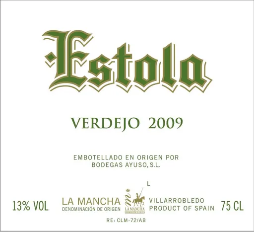 BODEGAS AYUSO SL Estola, Verdejo, Blanco, 2009, La Mancha. Etiqueta frontal