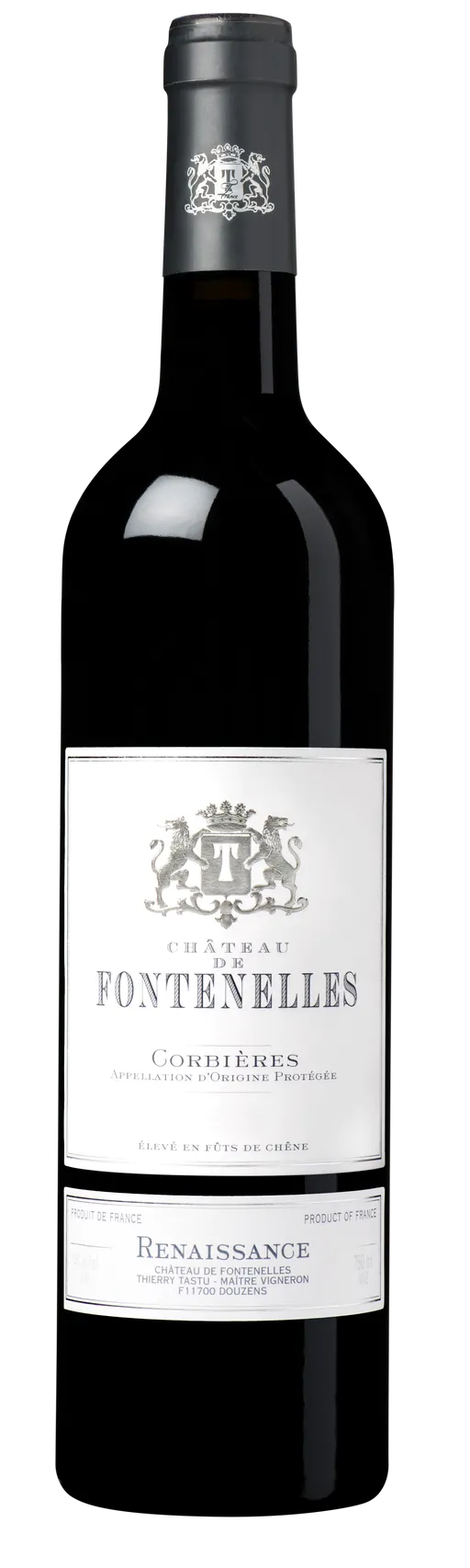 Fontenelles Renaissance, Tinto, 2016, Corbières. Imagen de botella