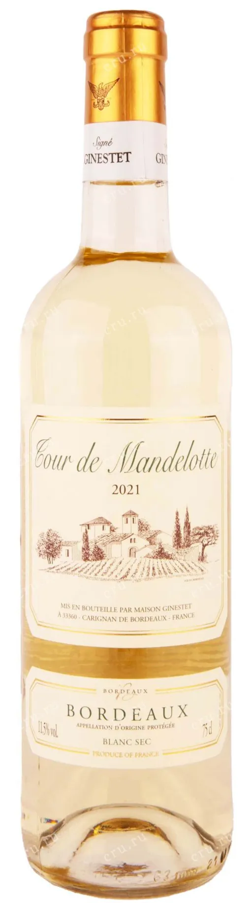 MAISON GINESTET SA (CARIGNAN-DE-BORDEAUX) Cour De Mandelotte, White, 2021, Bordeaux. Bottle image