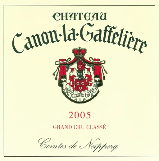 SOCIETE CIVILE DES COMTES VON NEIPPERG Château Canon-La-Gaffelière, Premier Grand Cru Classé, Rot, 2005, Saint-Emilion grand cru. Das vordere Etikett