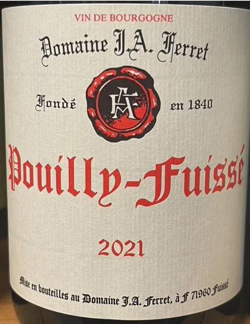 FERRET LORTON Domaine J-A Ferret, Blanco, 2021, Pouilly-Fuissé. Etiqueta frontal