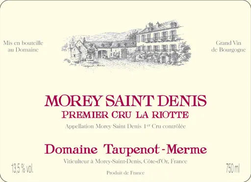 DOMAINE TAUPENOT MERME Domaine Taupenot-Merme, Rot, 2001, Morey-Saint-Denis premier cru La Riotte. Das vordere Etikett