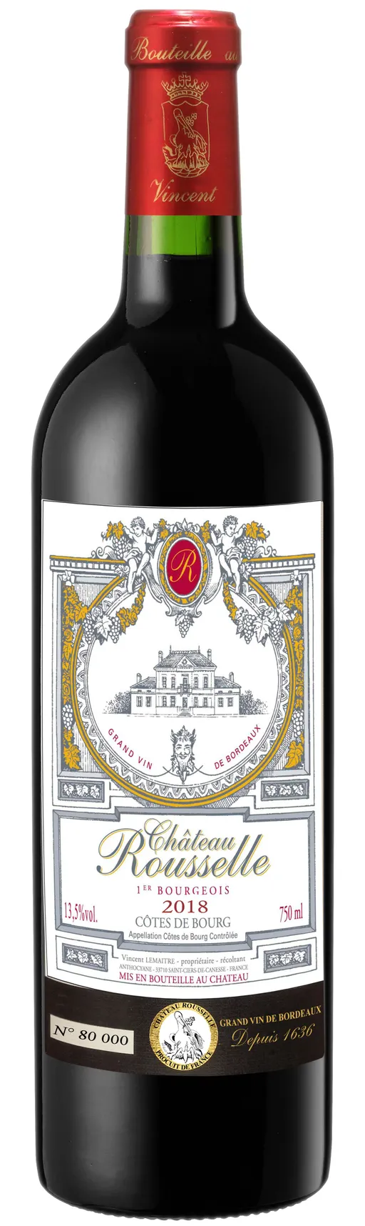 ANTHOCYANE Château Rousselle, Rosso, 2018, Côtes de Bourg, Bourg et Bourgeais. Immagine della bottiglia