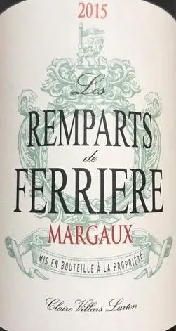 SOCIETE DU CHATEAU FERRIERE LES REMPARTS DE FERRIÈRE, Red, 2015, Margaux. Front label
