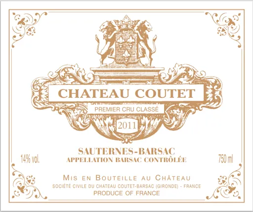 CHATEAU COUTET SOC CIVILE Château Coutet, Premier Grand Cru Classé, White, 2011, Barsac. Front label