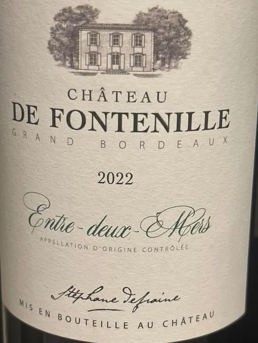 SOCIETE CIVILE DU CHATEAU DE FONTENILLE (LA SAUVE) Château de Fontenille, Bianco, 2022, Entre-deux-Mers. Etichetta frontale