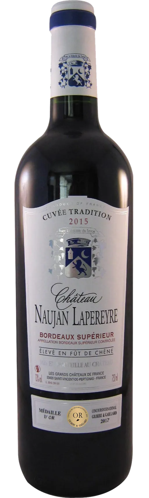 GRANDS CHATEAUX DE FRANCE (SAINT-VINCENT-DE-PERTIGNAS) Château Naujan Lapeyrère, Tinto, 2015, Bordeaux supérieur. Imagen de botella