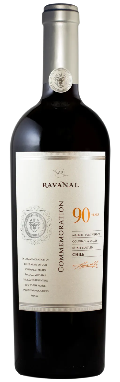 Viña Ravanal Ravanal, Commemoration 90 Years, Rosso, 2019, Valle de Colchagua. Immagine della bottiglia