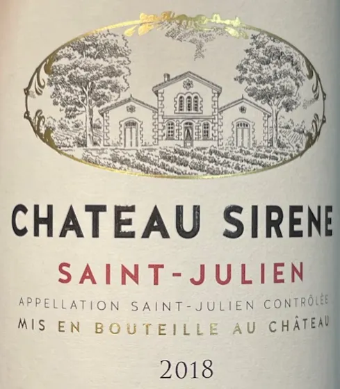 SOC CIVILE EXPLOITATION CHATEAU GLANA Château Sirene, Red, 2018, Saint-Julien. Front label