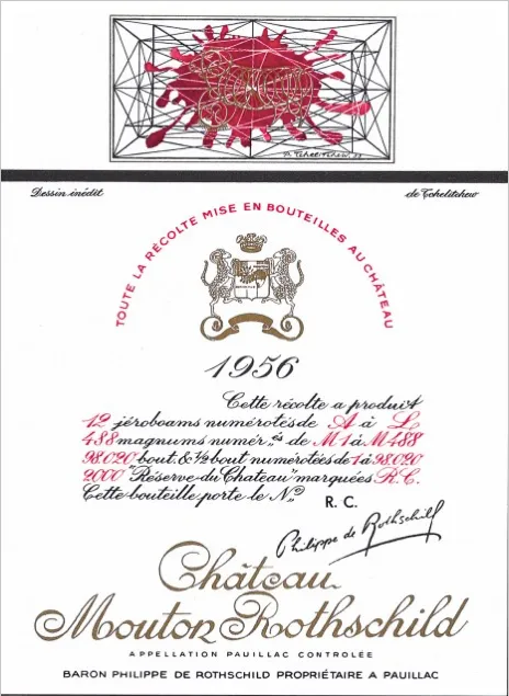 Château Mouton Rothschild, Premier Grand Cru Classé, Rosso, 1956, Pauillac. Etichetta frontale