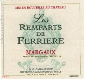 SOCIETE DU CHATEAU FERRIERE LES REMPARTS DE FERRIÈRE, Red, 2014, Margaux. Front label