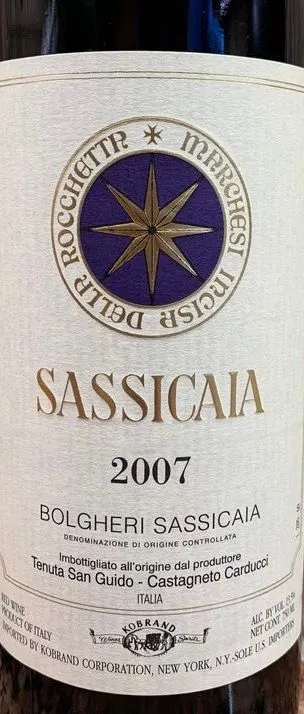 Tenuta San Guido Sassicaia, Red, 2007, Bolgheri Sassicaia. Front label