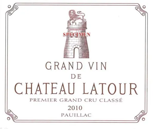 SOC CIVILE AGRICOLE CHATEAU LATOUR Crand Vin de Château Latour, Premier Grand Cru Classé, Tinto, 2010, Pauillac. Etiqueta frontal