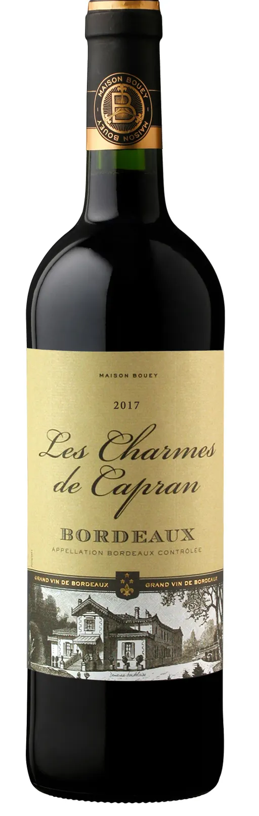 Maison Bouey LES CHARMES DE CAPRAN, Rouge, 2020, Bordeaux. Image de la bouteille