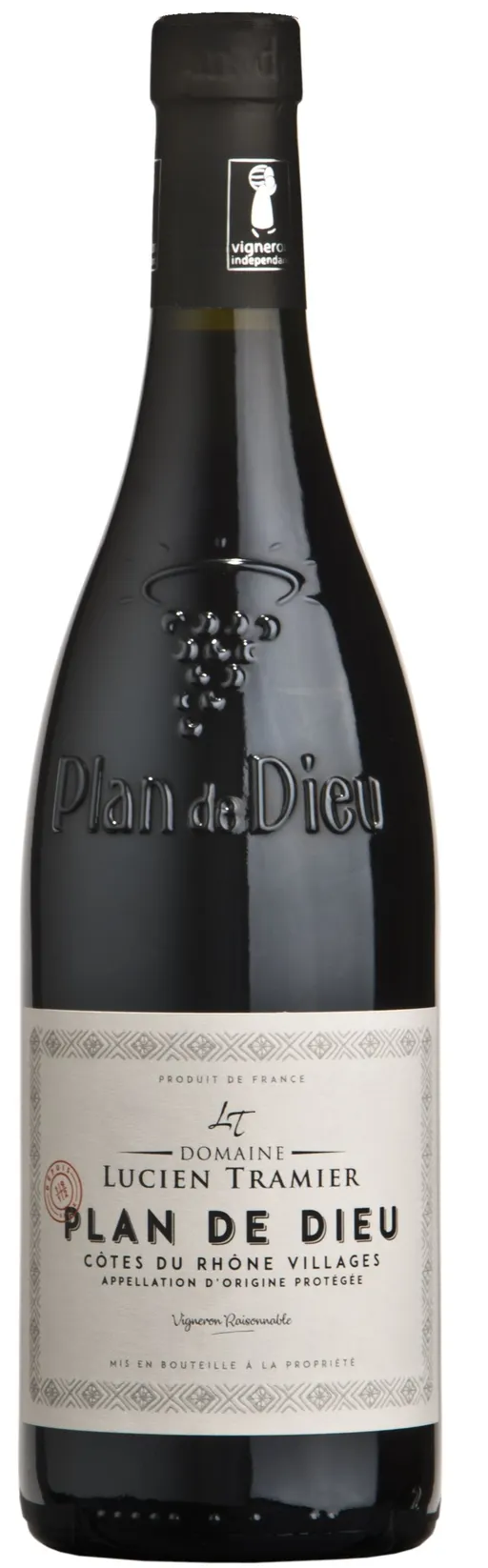 SCEA LUCIEN TRAMIER (JONQUIERES) Domaine Lucien Tramier, Rosso, 2021, Côtes du Rhône Villages Plan de Dieu. Immagine della bottiglia