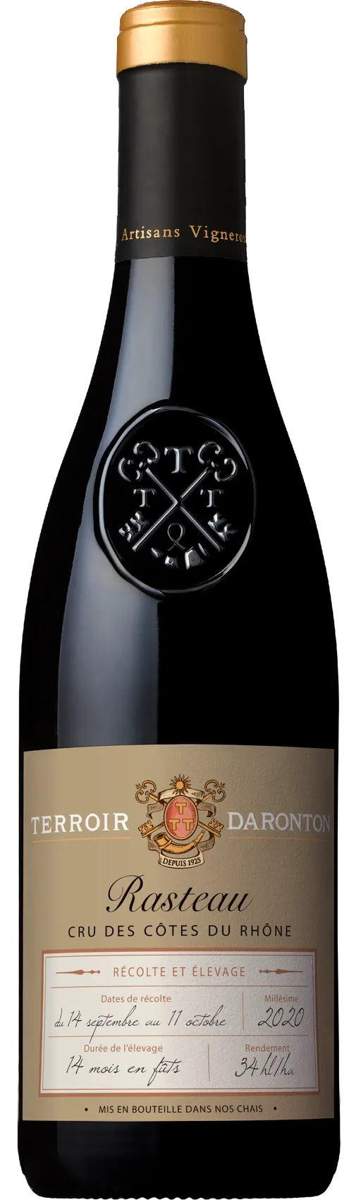 RHONEA VIGNOBLES Terroir Daronton, Edition limitee, Rouge, 2018, Rasteau. Image de la bouteille