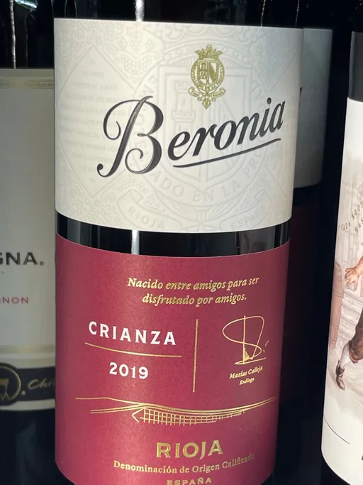 BODEGAS BERONIA SA Beronia, Crianza, Tinto, 2019, Rioja. Etiqueta frontal