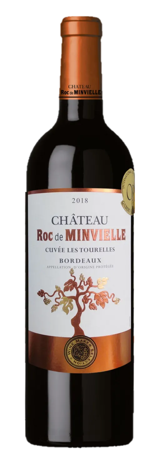 SCEA VIGNOBLES GADRAS (NAUJAN-ET-POSTIAC) CHATEAU ROC DE MINVIELLE, Cuvée les Tourelles, Rosso, 2018, Bordeaux. Immagine della bottiglia
