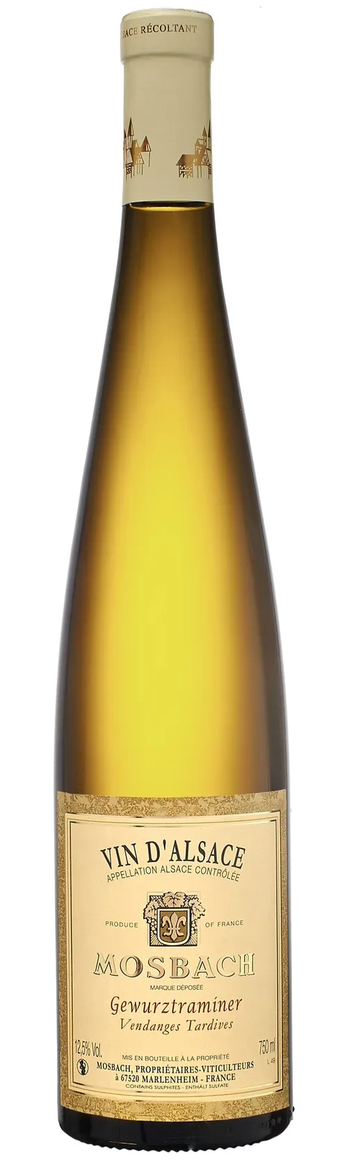 GFA MOSBACH (MARLENHEIM) Gewurztraminer Vendanges Tardives Mosbach, Blanc, 2018, Alsace ou Vin d'Alsace. Image de la bouteille