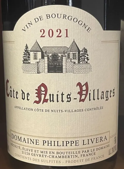 Philippe LIVERA Domaine Philippe Livera, Rot, 2021, Côte de Nuits-Villages ou Vins fins de la Côte de Nuits. Das vordere Etikett