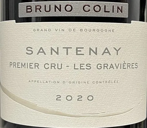 SCEA BRUNO COLIN (CHASSAGNE-MONTRACHET) Bruno COLIN, Rouge, 2020, Santenay premier cru Les Gravières. Étiquette