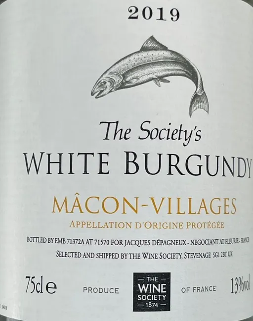 Jacques Depagneux The Society's, White Burgundy, Weiß, 2019, Mâcon Villages. Das vordere Etikett