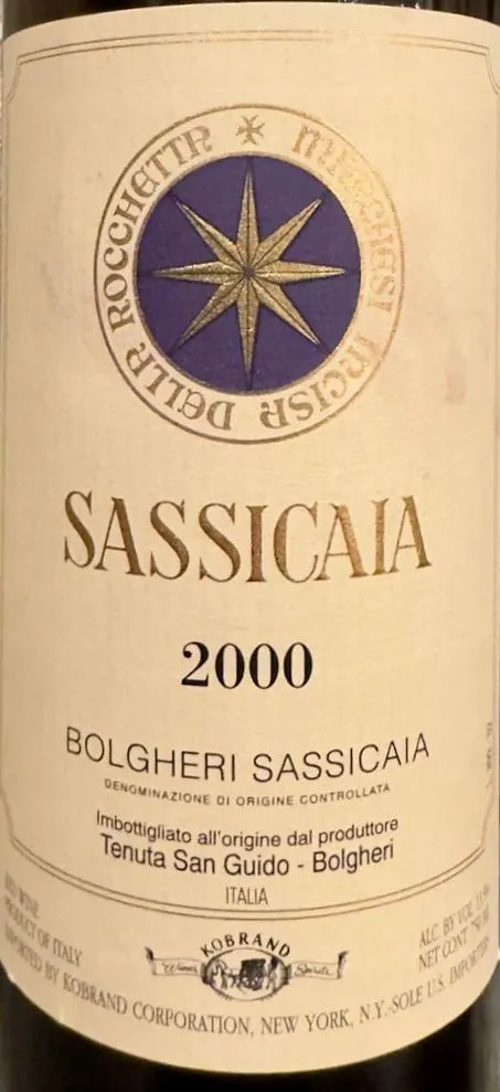 Tenuta San Guido Sassicaia, Red, 2000, Bolgheri Sassicaia. Front label