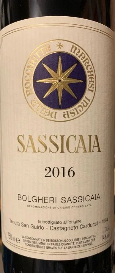 Tenuta San Guido Sassicaia, Red, 2016, Bolgheri Sassicaia. Front label