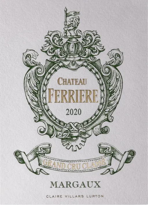 SOCIETE DU CHATEAU FERRIERE Château Ferrière, Troisième Cru Classé, Rouge, 2020, Margaux. Étiquette