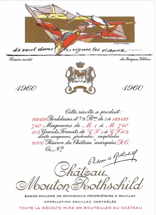 Château Mouton Rothschild, Premier Grand Cru Classé, Rosso, 1960, Pauillac. Etichetta frontale