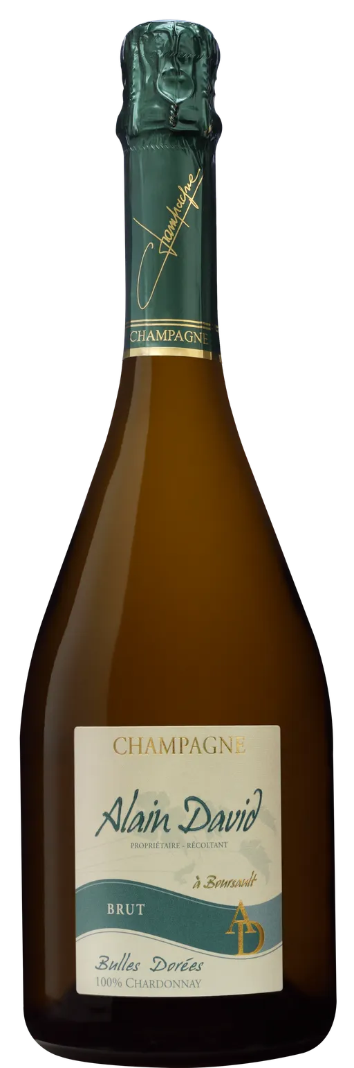 Champagne Alain David Bulles Dorées, Blanc, NV, Champagne. Image de la bouteille