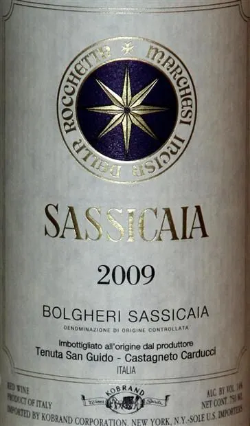 Tenuta San Guido Sassicaia, Red, 2009, Bolgheri Sassicaia. Front label