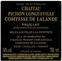 CHAT PICHON LONGUEVILLE COMTESSE LALANDE Château Pichon Longueville Comtesse de Lalande, Deuxième Cru Classé, Rouge, 2019, Pauillac. Contre-étiquette