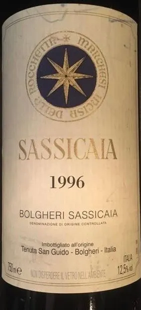 Tenuta San Guido Sassicaia, Red, 1996, Bolgheri Sassicaia. Front label
