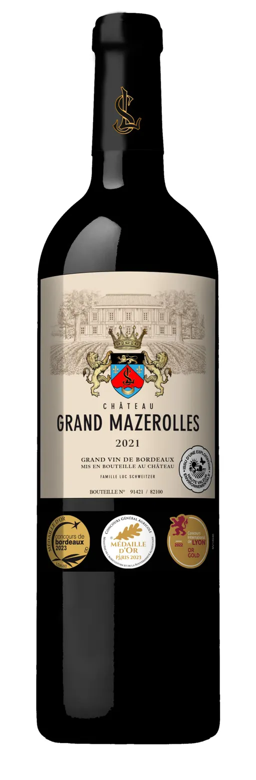 Vignobles Luc Schweitzer Château Grand Mazerolles, Rosso, 2021, Côtes de Bordeaux Blaye. Immagine della bottiglia