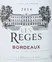 Producta Vignobles LES REGES, Rouge, 2014, Bordeaux. Étiquette