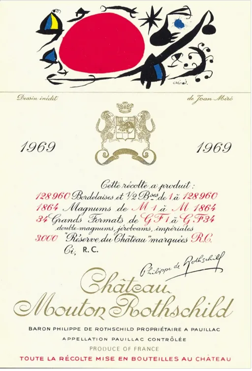 Château Mouton Rothschild, Premier Grand Cru Classé, Rosso, 1969, Pauillac. Etichetta frontale