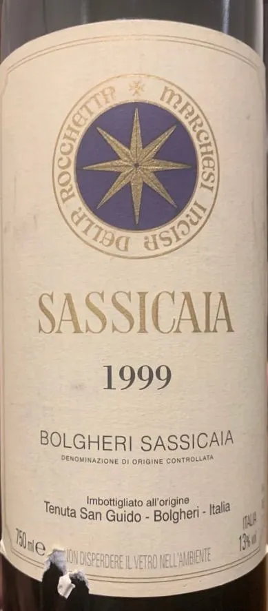 Tenuta San Guido Sassicaia, Red, 1999, Bolgheri Sassicaia. Front label