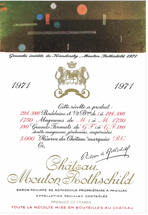Château Mouton Rothschild, Premier Grand Cru Classé, Rosso, 1971, Pauillac. Etichetta frontale